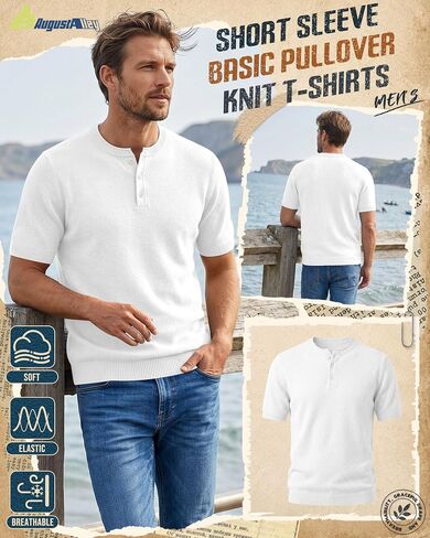 August Alley Men's Short Sleeve Tops Henley Neck Knitted Lightweight T-Shirts Summer Business and Casual Shirts in Saudi Arabia