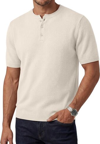 August Alley Men's Short Sleeve Tops Henley Neck Knitted Lightweight T-Shirts Summer Business and Casual Shirts in Saudi Arabia