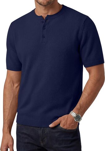 August Alley Men's Short Sleeve Tops Henley Neck Knitted Lightweight T-Shirts Summer Business and Casual Shirts in Saudi Arabia