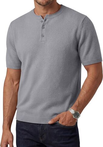 August Alley Men's Short Sleeve Tops Henley Neck Knitted Lightweight T-Shirts Summer Business and Casual Shirts in Saudi Arabia