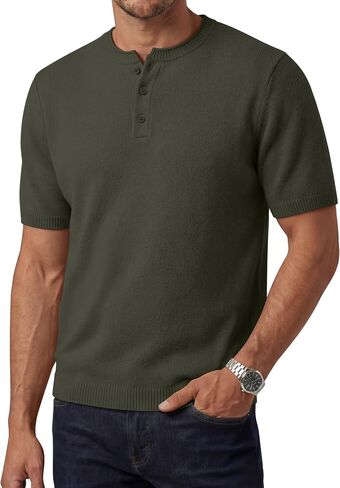August Alley Men's Short Sleeve Tops Henley Neck Knitted Lightweight T-Shirts Summer Business and Casual Shirts in Saudi Arabia