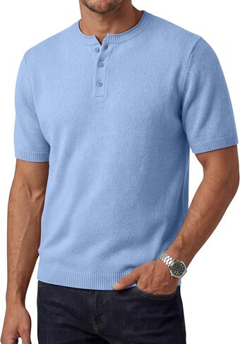 August Alley Men's Short Sleeve Tops Henley Neck Knitted Lightweight T-Shirts Summer Business and Casual Shirts in Saudi Arabia