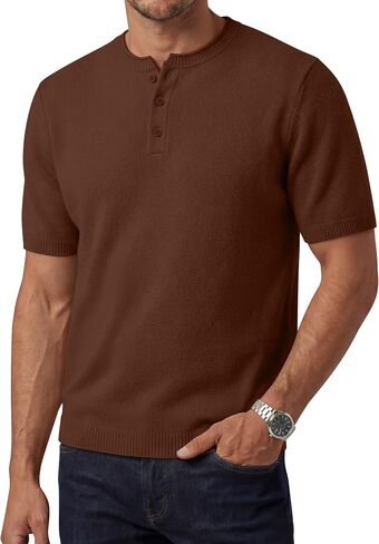 August Alley Men's Short Sleeve Tops Henley Neck Knitted Lightweight T-Shirts Summer Business and Casual Shirts in Saudi Arabia