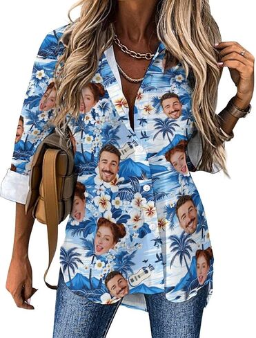 Custom Hawaiian Shirt Personalized Funny Dog Button Down Beach Hawaiian Shirt with Face 4th of July Outfits for Her in Saudi Arabia