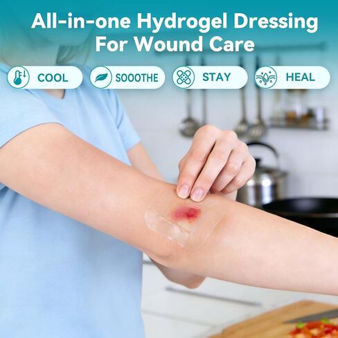 Dimora Hydrogel Burn Pads with Border 6" x 6" (4" x 4" Pad) – Sterile Burn & Wound Dressing with Instant Cooling Relief for Minor Burns, Cuts & Abrasions, Soothing Moist Waterproof Bandages (5 Count) in Saudi Arabia