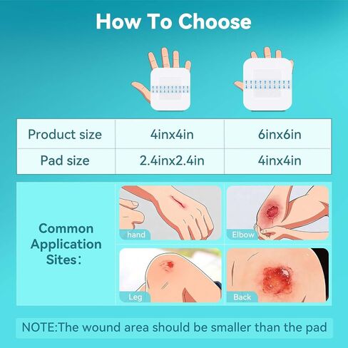 Dimora Hydrogel Burn Pads with Border 6" x 6" (4" x 4" Pad) – Sterile Burn & Wound Dressing with Instant Cooling Relief for Minor Burns, Cuts & Abrasions, Soothing Moist Waterproof Bandages (5 Count) in Saudi Arabia