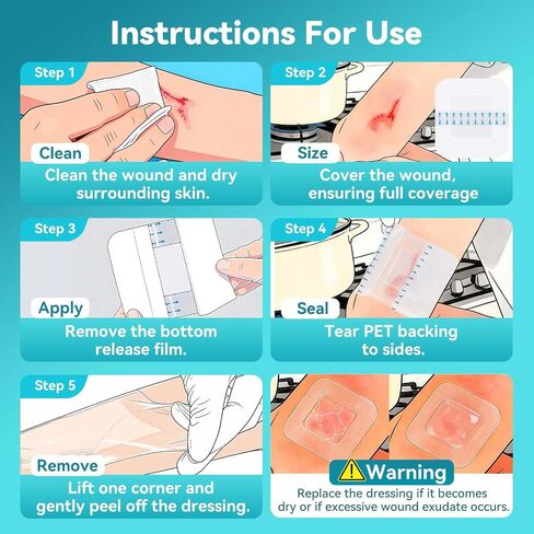 Dimora Hydrogel Burn Pads with Border 6" x 6" (4" x 4" Pad) – Sterile Burn & Wound Dressing with Instant Cooling Relief for Minor Burns, Cuts & Abrasions, Soothing Moist Waterproof Bandages (5 Count) in Saudi Arabia