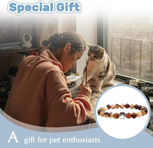 ShiQiao Spl Cat Dog Footprint Paw Stretchable Bracelet for Women Men Birthday Gifts for Cat Dog Lovers Gift for Pet Owner Natural Stone Beads Bracelets for Daughter Son Memorial Remembrance Bracelet in Kuwait