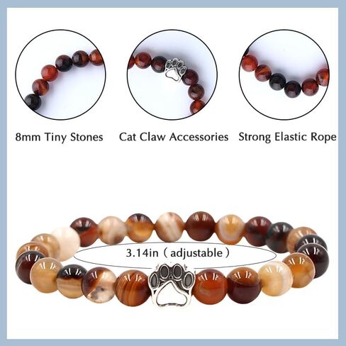 ShiQiao Spl Cat Dog Footprint Paw Stretchable Bracelet for Women Men Birthday Gifts for Cat Dog Lovers Gift for Pet Owner Natural Stone Beads Bracelets for Daughter Son Memorial Remembrance Bracelet in Kuwait