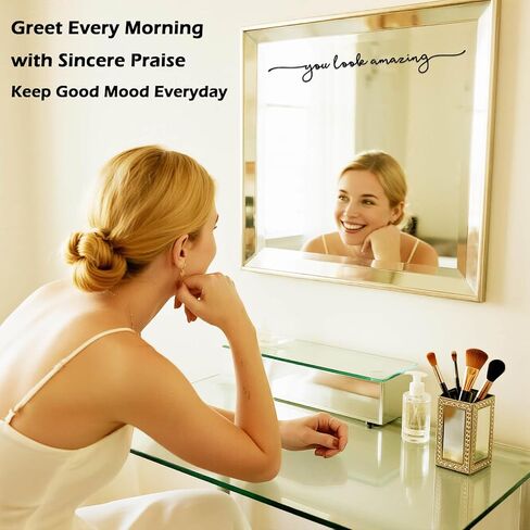 ZONICE You Look Amazing Mirror Decal - 18 x 2.5 Inch Mirror Vinyl Slogan Wall Sticker for Bedroom,Living Room,Office,Bathroom,Beauty Salon,Hair Salon.Inspirational Quotes Decal for Women,Girl,Student in Saudi Arabia