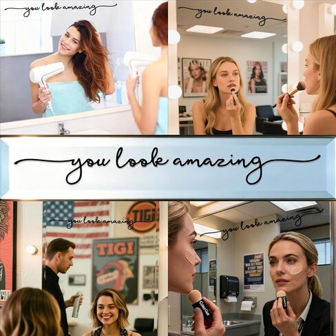 ZONICE You Look Amazing Mirror Decal - 18 x 2.5 Inch Mirror Vinyl Slogan Wall Sticker for Bedroom,Living Room,Office,Bathroom,Beauty Salon,Hair Salon.Inspirational Quotes Decal for Women,Girl,Student in Saudi Arabia