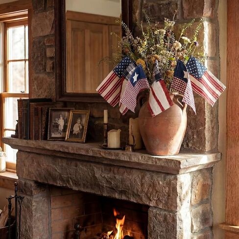 Chumia 6 Pcs 250th Anniversary Patriotic Vintage American Flag Square Decorations 4x6" Fabric Mini Flags on Sticks for 4th of July Home Decor Independence Day Patriotic Party Supplies in Kuwait