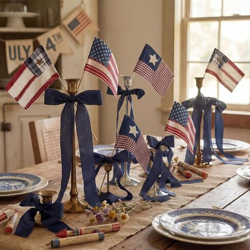 Chumia 6 Pcs 250th Anniversary Patriotic Vintage American Flag Square Decorations 4x6" Fabric Mini Flags on Sticks for 4th of July Home Decor Independence Day Patriotic Party Supplies in Kuwait