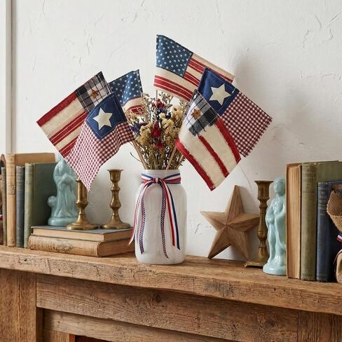 Chumia 6 Pcs 250th Anniversary Patriotic Vintage American Flag Square Decorations 4x6" Fabric Mini Flags on Sticks for 4th of July Home Decor Independence Day Patriotic Party Supplies in Kuwait
