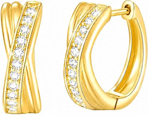 14K Gold Hoop Earrings for Women X-Shaped CZ Diamond Huggie Earrings Small Twisted Crossover Hoops 17mm Lightweight Hypoallergenic Everyday Jewelry Gifts in Kuwait