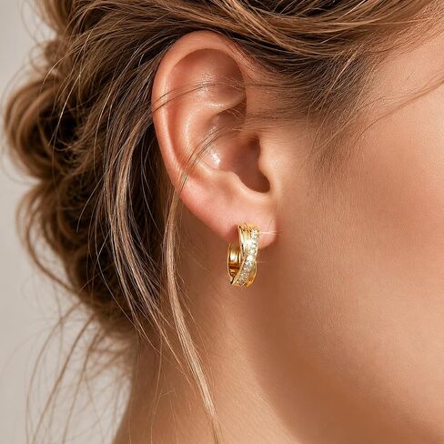 14K Gold Hoop Earrings for Women X-Shaped CZ Diamond Huggie Earrings Small Twisted Crossover Hoops 17mm Lightweight Hypoallergenic Everyday Jewelry Gifts in Kuwait