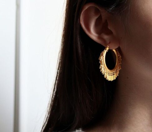 Gold Tassel Huggie Hoop Earrings Dainty Small Simple Hypoallergenic Jewelry Gift for Women in Kuwait