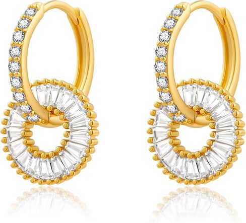 CoBi CZ Hoop Earrings for Women, 14K Gold Plated Round Cubic Zirconia Dangle Huggie Earrings, Dainty Silver Tone Earrings Jewelry Gifts in Kuwait