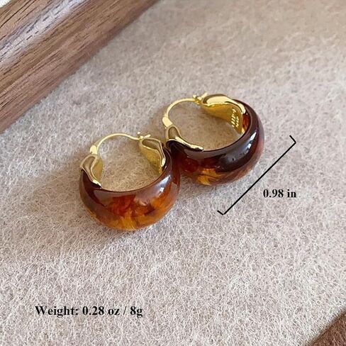 Cute Gold Chunky Brown Crystal Hoop Earrings for Women Statement, Vintage White Resin Stone Circle Drop Earring Exquisite Vacation Valentine Jewelry in Saudi Arabia