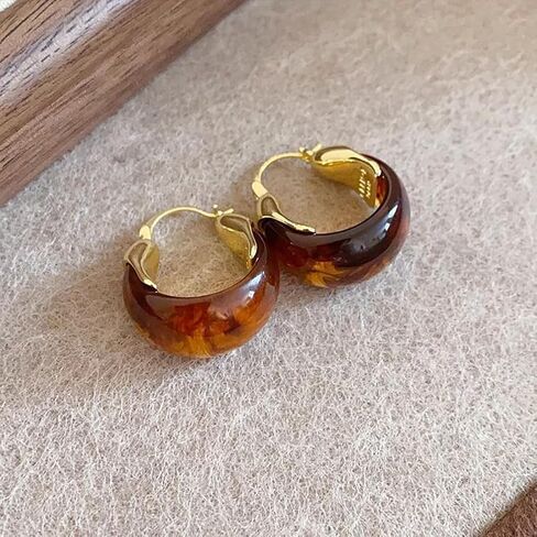 Cute Gold Chunky Brown Crystal Hoop Earrings for Women Statement, Vintage White Resin Stone Circle Drop Earring Exquisite Vacation Valentine Jewelry in Saudi Arabia