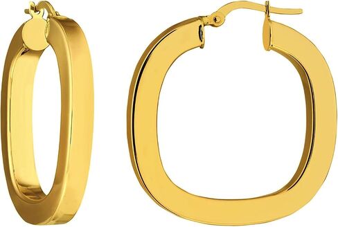14k Yellow Gold Square Hoop Earrings with Latch Back, 1.3 Inches Height in Kuwait