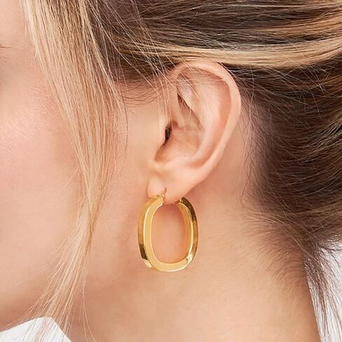 14k Yellow Gold Square Hoop Earrings with Latch Back, 1.3 Inches Height in Kuwait