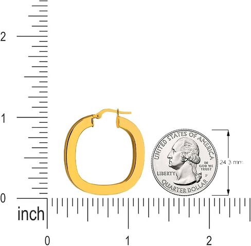 14k Yellow Gold Square Hoop Earrings with Latch Back, 1.3 Inches Height in Kuwait