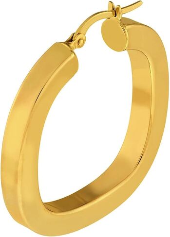 14k Yellow Gold Square Hoop Earrings with Latch Back, 1.3 Inches Height in Kuwait