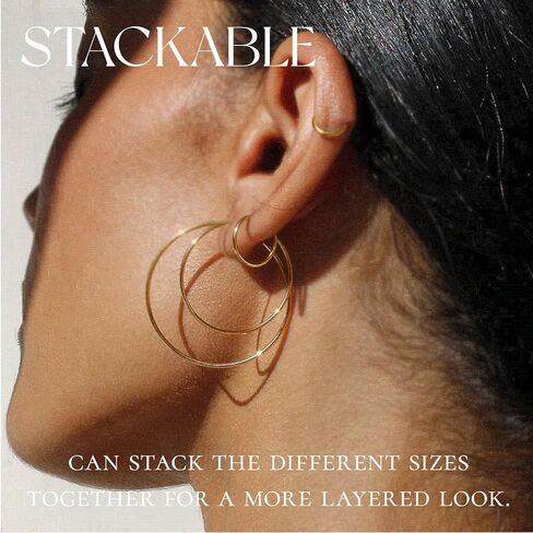 Senteria Thin Gold Hoop Earrings for Women 14k Gold Plated Hoop Earrings Hypoallergenic 925 Sterling Silver Post Lightweight Endless Large Big Gold Hoop Earrings 30/40/50/60/70mm in Kuwait