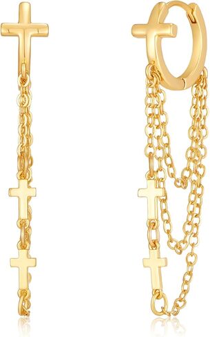 Gold Tassel Chain Hoop Earrings for Women Trendy Cross Evil Eye Dangling Chain Hoop Earrings Huggie Hypoallergenic Fashion Jewelry Gifts in Saudi Arabia