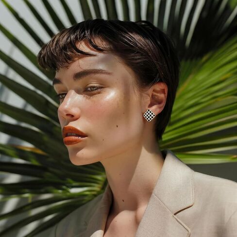 Sureio 6 Pairs Checkered Hoop Earrings Set Black White Plaid Earrings Gold Filled Enamel Dangle Drop White Black Enamel Hooped Gifts in Kuwait
