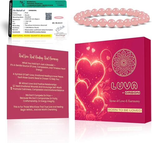 Rose Quartz Bracelet for Women & Men | Original Certified Natural Rose Quartz Crystal Love Stone Bracelet | Self Love & Heart Chakra Energy Jewellery with Activation Card & Authenticity Certificate in Saudi Arabia