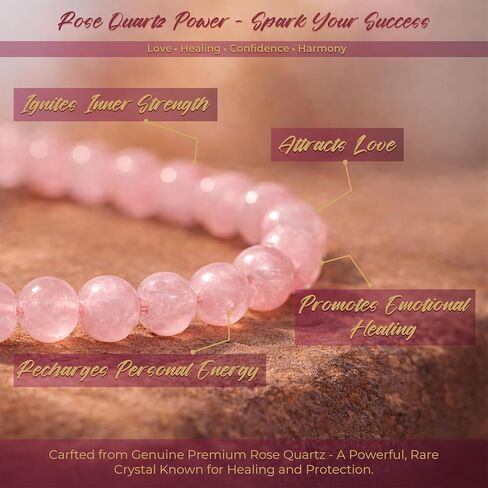 Rose Quartz Bracelet for Women & Men | Original Certified Natural Rose Quartz Crystal Love Stone Bracelet | Self Love & Heart Chakra Energy Jewellery with Activation Card & Authenticity Certificate in Saudi Arabia