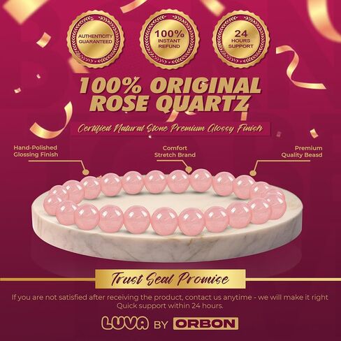 Rose Quartz Bracelet for Women & Men | Original Certified Natural Rose Quartz Crystal Love Stone Bracelet | Self Love & Heart Chakra Energy Jewellery with Activation Card & Authenticity Certificate in Saudi Arabia