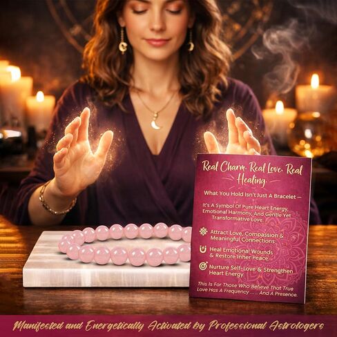 Rose Quartz Bracelet for Women & Men | Original Certified Natural Rose Quartz Crystal Love Stone Bracelet | Self Love & Heart Chakra Energy Jewellery with Activation Card & Authenticity Certificate in Saudi Arabia