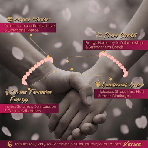 Rose Quartz Bracelet for Women & Men | Original Certified Natural Rose Quartz Crystal Love Stone Bracelet | Self Love & Heart Chakra Energy Jewellery with Activation Card & Authenticity Certificate in Saudi Arabia