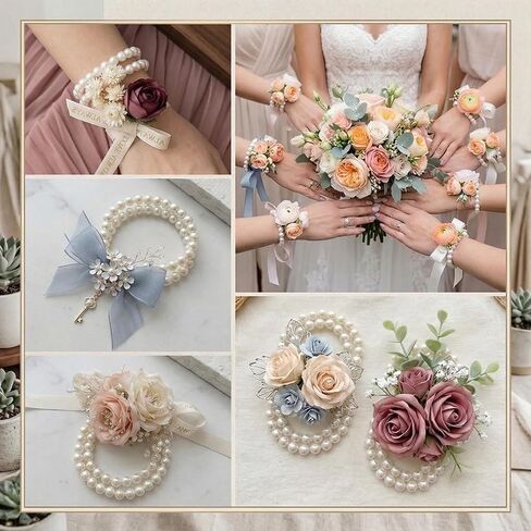 12 Pcs Wrist Corsage Bracelets, Elastic Faux Pearl Bead Corsage Wristlet for Bride Bridesmaid DIY, Stretch Wedding Wristband, White in Kuwait
