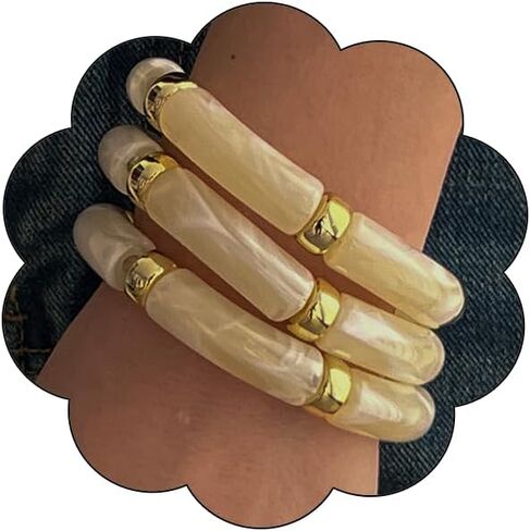3PCS Chunky Acrylic Bangle Bracelets for Women Stackable Resin Stretch Bracelets Resin BambooTube Bangle Stack Strentchy Acrylic Bracelet Wristband Jewelry Set in Saudi Arabia