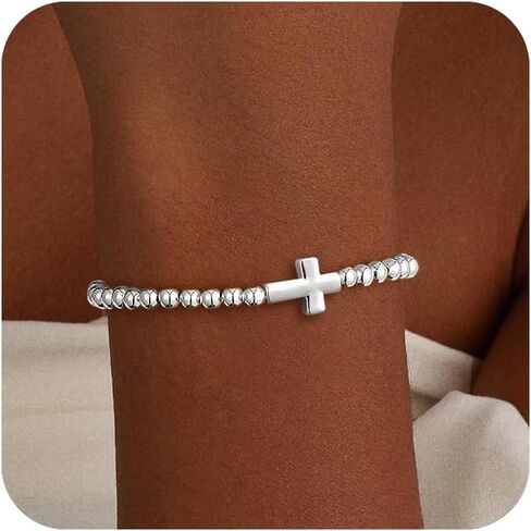 Gold/Silver Bracelets for Women Stackable 14K Gold/Silver Plated Stretch Bracelets Dainty Paperclip Cross Bow Charm Accessories Jewelry for Women Trendy in Kuwait