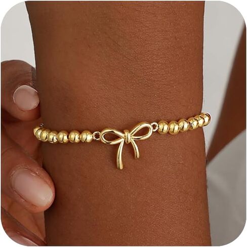 Gold/Silver Bracelets for Women Stackable 14K Gold/Silver Plated Stretch Bracelets Dainty Paperclip Cross Bow Charm Accessories Jewelry for Women Trendy in Kuwait