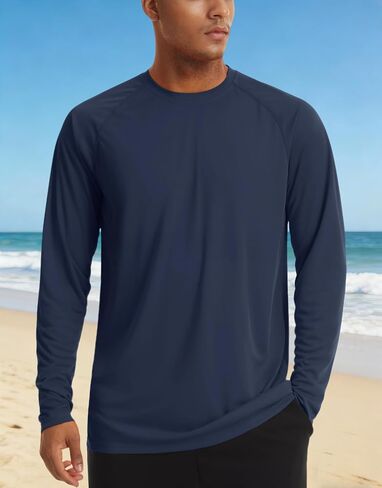 Men's Long Sleeve Quick Dry Shirts UPF 50+ Sun Protection UV SPF Rash Guard Swim Shirt Fishing Athletic T-Shirts, Navy, XL in Kuwait