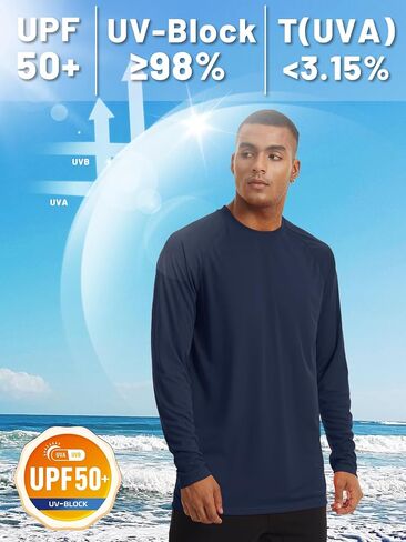 Men's Long Sleeve Quick Dry Shirts UPF 50+ Sun Protection UV SPF Rash Guard Swim Shirt Fishing Athletic T-Shirts, Navy, XL in Kuwait