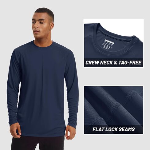 Men's Long Sleeve Quick Dry Shirts UPF 50+ Sun Protection UV SPF Rash Guard Swim Shirt Fishing Athletic T-Shirts, Navy, XL in Kuwait