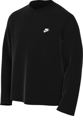 Nike Club Men's Long-Sleeve Henley (Black/Black/White, FZ6630-010) Size Large in Kuwait