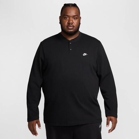 Nike Club Men's Long-Sleeve Henley (Black/Black/White, FZ6630-010) Size Large in Kuwait