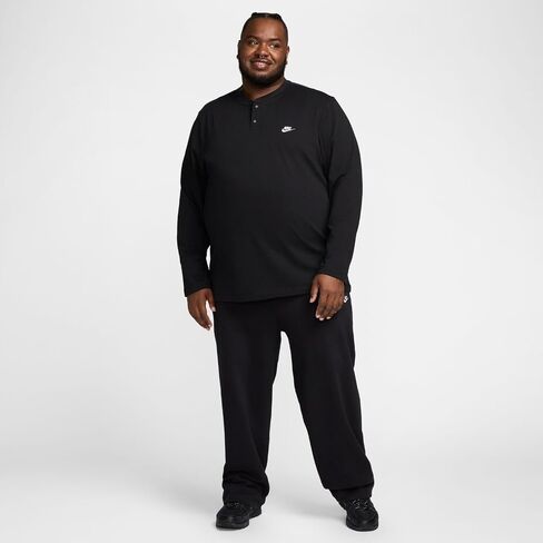 Nike Club Men's Long-Sleeve Henley (Black/Black/White, FZ6630-010) Size Large in Kuwait