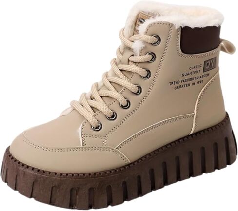 Women's Letter Pattern Round Toe Winter Plush Inner Thermal Snow Boots, Thick Soled Platform Versatile Comfortable Ankle Boots in Kuwait