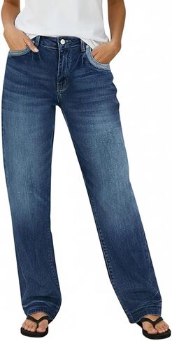 Madrirdma Straight Leg Jeans for Women Trendy Mid Rise Baggy Jeans Stretchy Wash Casual Denim Pants in Saudi Arabia