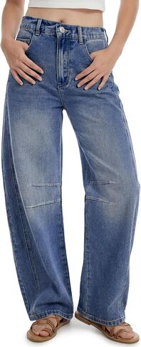 SEVEGO Womens Tall Barrel Jeans Vintage Wide Leg Mid Rise Baggy Y2k Cropped Relax Fit Denim Trouser Ankle Pants,34" Inseam,Dark Blue,14 in Saudi Arabia