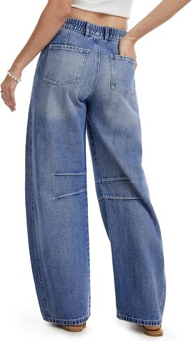 SEVEGO Womens Tall Barrel Jeans Vintage Wide Leg Mid Rise Baggy Y2k Cropped Relax Fit Denim Trouser Ankle Pants,34" Inseam,Dark Blue,14 in Saudi Arabia